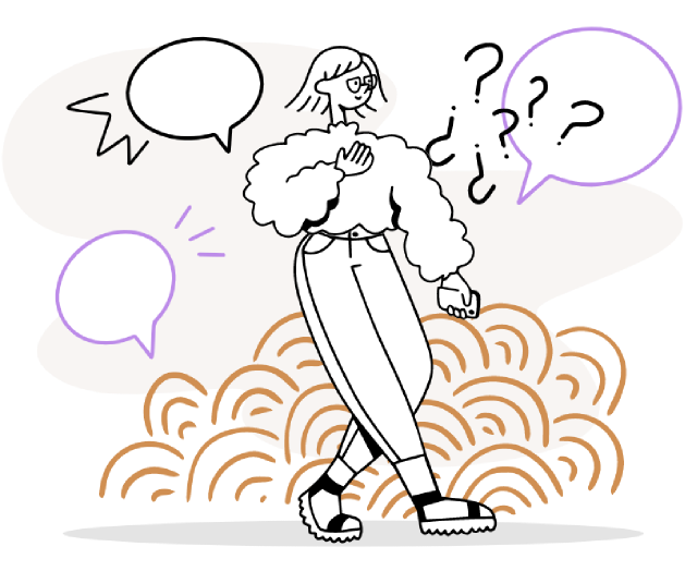 Woman surrounded by question marks, navigating perimenopause alone